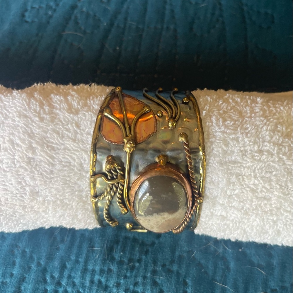Gold and Brown Cuff Bracelet with Butterfly Motif